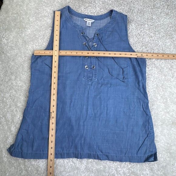 Tommy Bahama Tencel Denim Chambrey Sleeveless Lace Up Tank Top - Picture 7 of 7